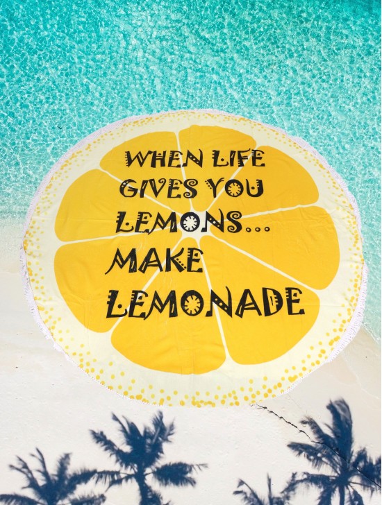 Lemon Print Round Beach Towel.